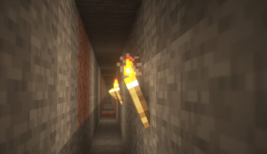 minecraft  たいまつに照らされる洞窟内通路の画像