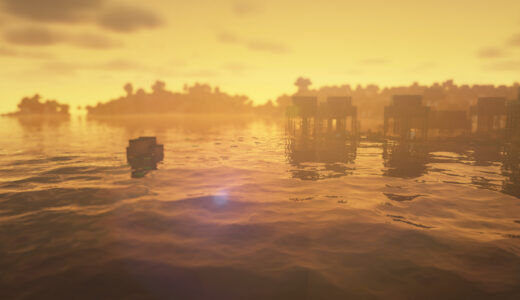 minecraft 夕日に染まる海の画像　