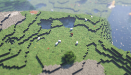 minecraft　平原の羊たちを上空から撮影した画像