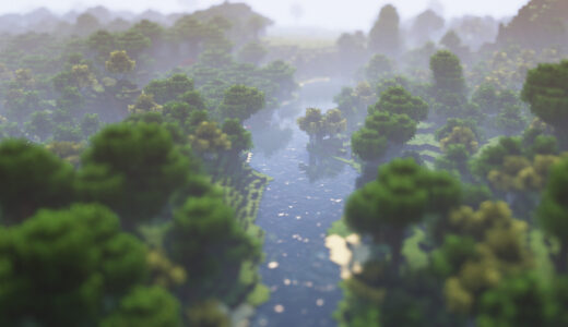 minecraft　森の中の川を上空から撮影した画像