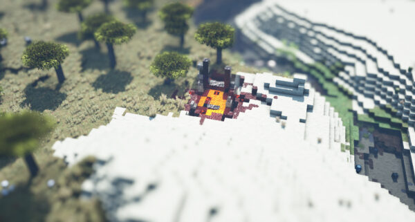 minecraft　壊れたネザーゲートを上空から撮影した画像