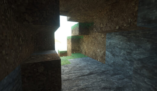 Minecraft SEUS PTGI HRR 明るい光に照らされる洞窟入り口の画像