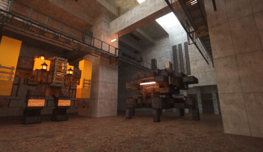 Minecraft　コンクリートに囲まれた工場の中にあるロボットの画像
