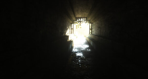 Minecraft　トンネル出口から差し込む太陽光の画像