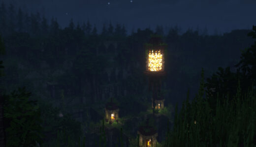 Minecraft　緑に囲まれた夜の遺跡の画像