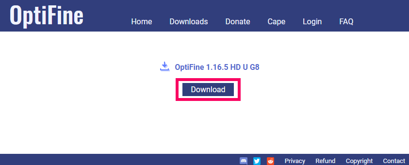 OptiFine ダウンロード画面の画像②