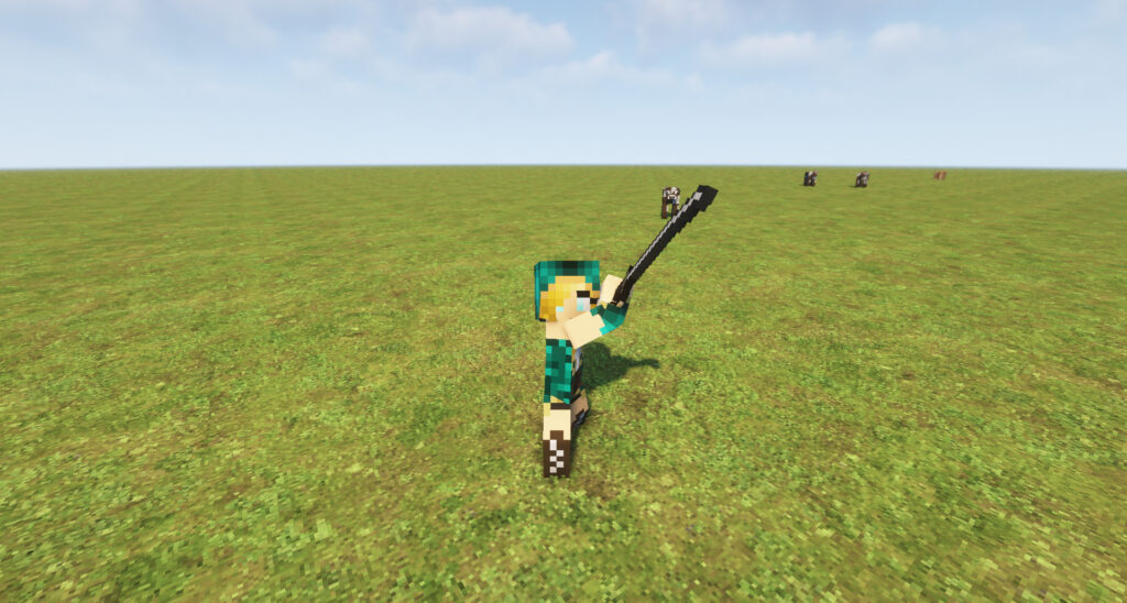 マインクラフト 「Epic Fight Mod」導入後のプレイヤーの戦闘モーションの画像