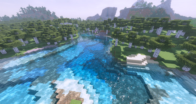 Minecraft　太陽の反射が綺麗な水面の画像