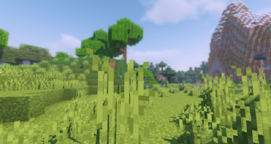 Minecraft　DOF効果で遠景がぼやけた平原の画像
