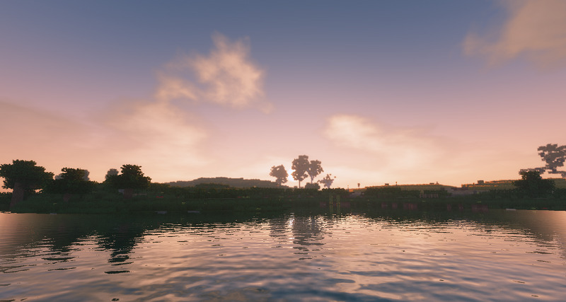 Minecraft　夕日に照らされる水面の画像
