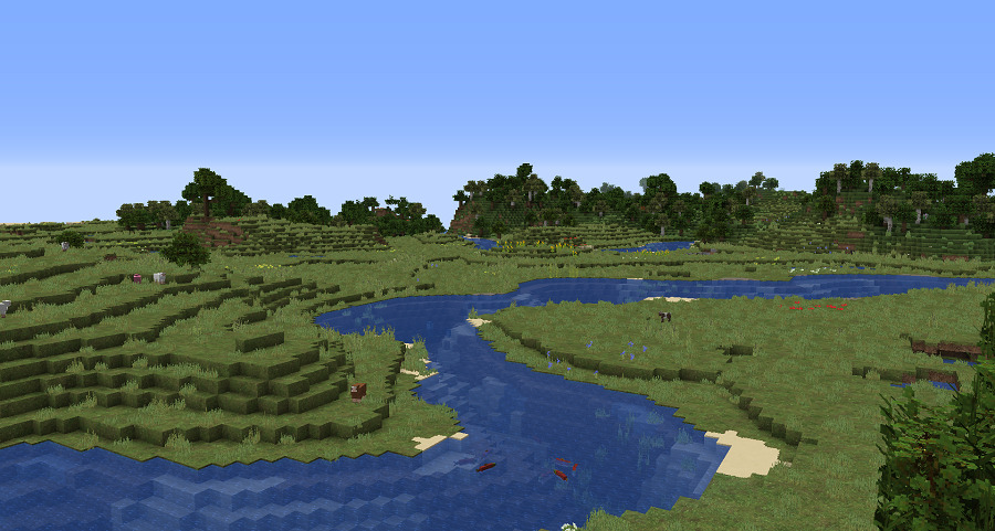 Minecraft　バニラでの平原を流れる川の風景の画像