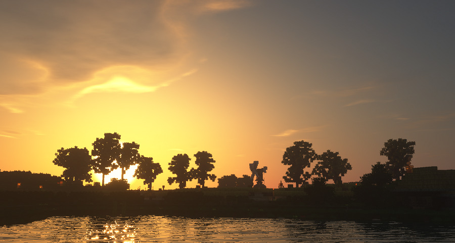 SEUS　夕日に照らされる木々と水辺の画像