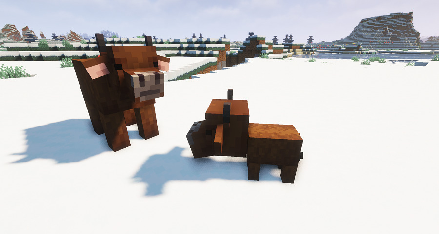 minecraft　茶色の牛の親子の画像