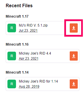 minecraft　リソースパックのダウンロードファイルの画像